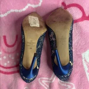 Valentino Shoes Valentino Blue Glitter Heels Elegant Pointed - Main Image